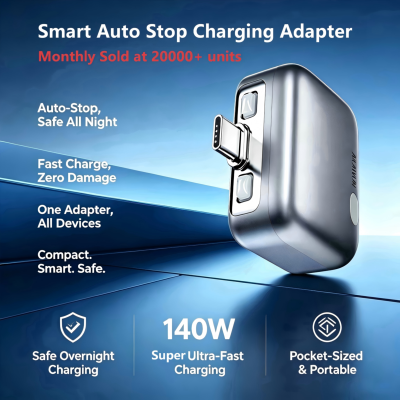 Smart Auto Stop Full Charging Adapter Overcharge Protection – AI Powered Auto Eject USB-C for Smartphone,Laptop Tablet
